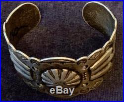 Navajo Book Piece Fred Harvey Era Bracelet Hand Made Stamped Birds Dogs Repousse