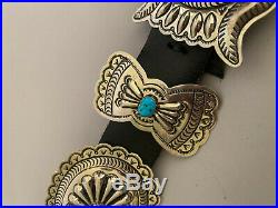 Navajo Concho Belt Nickel Silver withKingman Turquoise Beautifully Hand Stamped