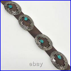 Navajo Concho Belt Turquoise Sterling Silver VTG 167g 38in Signed LAW D Stamped