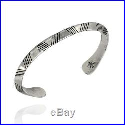 Navajo Handmade Solid Sterling Silver Carinated Stamped Cuff Bracelet AJB