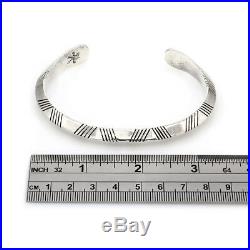 Navajo Handmade Solid Sterling Silver Carinated Stamped Cuff Bracelet AJB