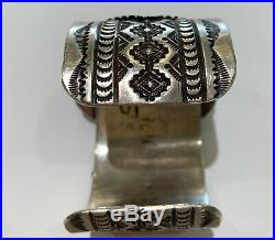 Navajo Kingman Turquoise Stamped sterling silver Large Cuff