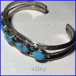 Navajo Native American Cuff Bracelet Hand Stamped Sterling Silver Turquoise VB