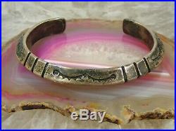 Navajo Pawn Sterling Silver Carinated CUFF BRACELET Stamped Sun Symbol 6 1/4