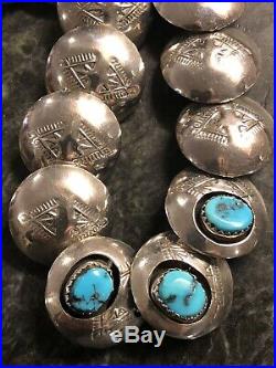 Navajo RB Sterling Silver Stamped Pillow Bench Beads Turquoise Necklace 925