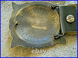Navajo Sleeping Beauty Turquoise Sterling Silver Sunburst Stamped Concho Belt