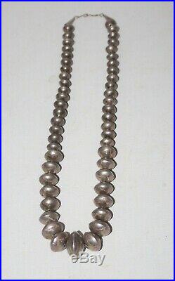 Navajo Sterling Silver Bench Stamped Graduated Large Saucer Necklace Hook Clasp