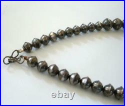 Navajo Sterling Silver Stamped Pearl Bench Bead Graduated Necklace 19 Old Pawn