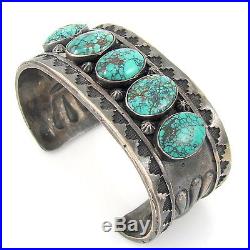 Navajo TONI CURTIS Stamped Sterling Silver High Grade Turquoise Cuff Bracelet G