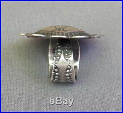 Navajo Vincent Platero Sterling Silver Stamped Concho Statement Adjustable Ring