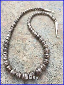 Navajo Vintage Stamped Sterling Silver Graduated Pearl Beads Necklace