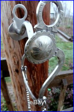 New Old Stock stamped Crockett Silver Concho Horse Bit Ball Rein Chains