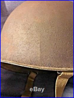 Nice Original WWII 1943 M1 HELMET FRONT SEAM FIXED BALE Stamp 556B with LINER