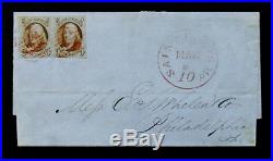 Nystamps US Stamp # 1 1847 5C Used $1100 PR On Cover Franklin