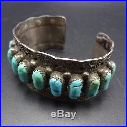 OLD 1930s ZUNI Hand Stamped Sterling Silver TURQUOISE Cuff BRACELET Besselente