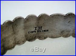 OLD Fred Harvey era STAMPED IH COIN SILVER & 9 GREEN TURQUOISE ROW BRACELET