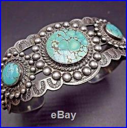 OLD Vintage NAVAJO Harvey Era Stamped Sterling Silver & TURQUOISE Cuff BRACELET