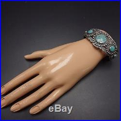 OLD Vintage NAVAJO Harvey Era Stamped Sterling Silver & TURQUOISE Cuff BRACELET