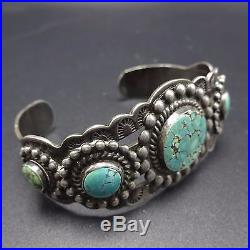 OLD Vintage NAVAJO Harvey Era Stamped Sterling Silver & TURQUOISE Cuff BRACELET