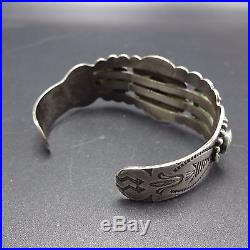 OLD Vintage NAVAJO Harvey Era Stamped Sterling Silver & TURQUOISE Cuff BRACELET