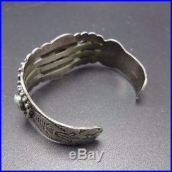 OLD Vintage NAVAJO Harvey Era Stamped Sterling Silver & TURQUOISE Cuff BRACELET