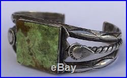 Old Fred Harvey Era Navajo Green GASPITE Sterling Silver Stamped Cuff Bracelet