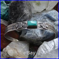 Old Fred Harvey Era Navajo Thunderbird Turquoise Cuff Bracelet Stamp Decoration