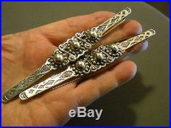 Old Long Southwestern Native American Sterling Silver Stamped Barrette Hair Clip