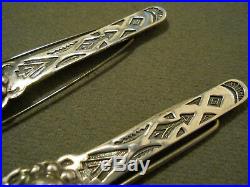 Old Long Southwestern Native American Sterling Silver Stamped Barrette Hair Clip