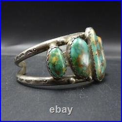 Old NAVAJO Hand Stamped Sterling Silver ROYSTON TURQUOISE Cuff BRACELET