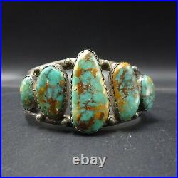 Old NAVAJO Hand Stamped Sterling Silver ROYSTON TURQUOISE Cuff BRACELET