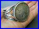 Old Native American Morgan Silver Dollar Coin Sterling Silver Stamped Bracelet