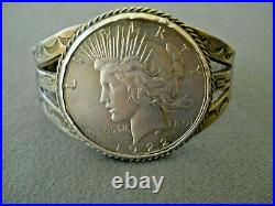 Old Native American Morgan Silver Dollar Coin Sterling Silver Stamped Bracelet