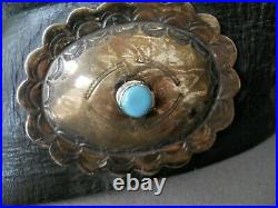 Old Native American Navajo Turquoise Sterling Silver Stamped Domed Concho Belt