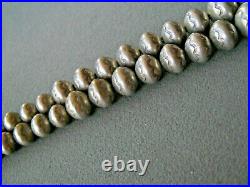 Old Native American Sterling Silver Graduated Navajo Pearl Stamped Bead Necklace