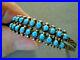 Old Native American Turquoise Snake-Eye Rows Sterling Silver Stamped Bracelet