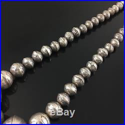 Old Navajo Hand Stamped Silver Graduated Pearl Bead Necklace 20