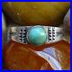 Old Navajo Ingot Silver Turquoise Band Ring Size 8.25 Stamp Decorated Handmade