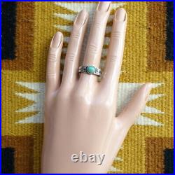 Old Navajo Ingot Silver Turquoise Band Ring Size 8.25 Stamp Decorated Handmade