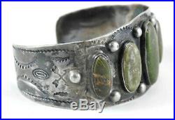 Old Navajo Stamped Sterling Silver & Turquoise Cuff Bracelet, Old Repairs