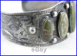 Old Navajo Stamped Sterling Silver & Turquoise Cuff Bracelet, Old Repairs