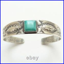 Old Navajo Turquoise Cuff Bracelet Stamp Decorated Sterling Silver Fred Harvey