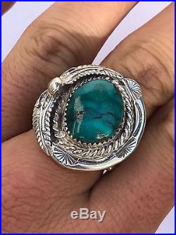 Old Pawn High Grade Turquoise STAMPED Sterling Silver Navajo Men's Ring Sz 11.25