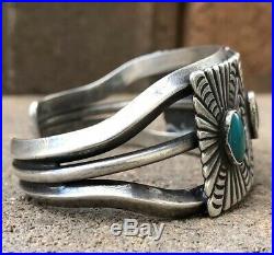 Old Pawn Ingot Navajo Stamped Sterling Silver Turquoise Concho Cuff Bracelet