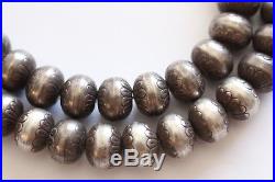 Old Pawn Native American Navajo Stamped Sterling Silver Bead Necklace