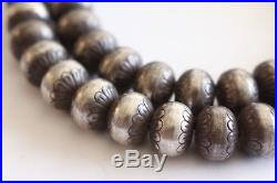 Old Pawn Native American Navajo Stamped Sterling Silver Bead Necklace