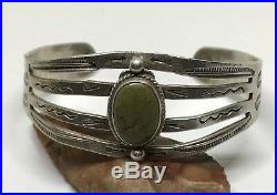 Old Pawn Navajo HARVEY ERA STAMPED STERLING LIGHT GREEN TURQUOISE CUFF BRACELET