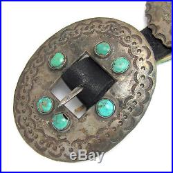 Old Pawn Navajo Handmade Hand Stamped Sterling Silver Turquoise Concho Belt G