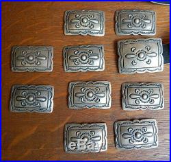 Old Pawn Navajo Repousse Stamped Concho Sterling Silver Belt Buckle