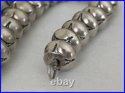Old Pawn Navajo Signed Sterling Silver Hand Stamped Bench Bead Pearl Necklace